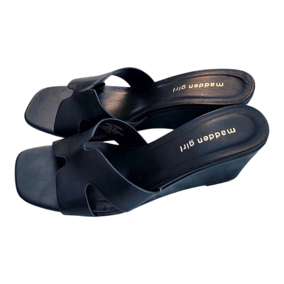 STEVE MADDEN BLACK  VEGAN LEATHER WEDGE SHOES, SIZE 9.5 EUC - Picture 5 of 10